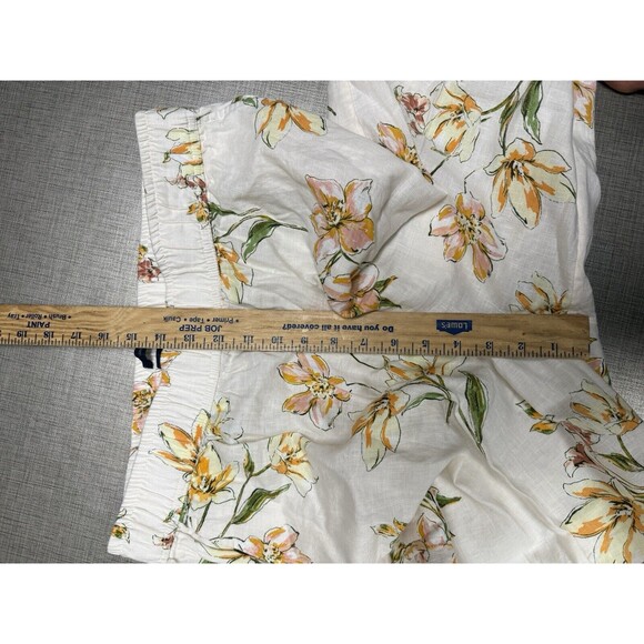Rachel Roy Linen Pants Womens L Ivory Floral Wide Leg Elastic Waist - Picture 5 of 6